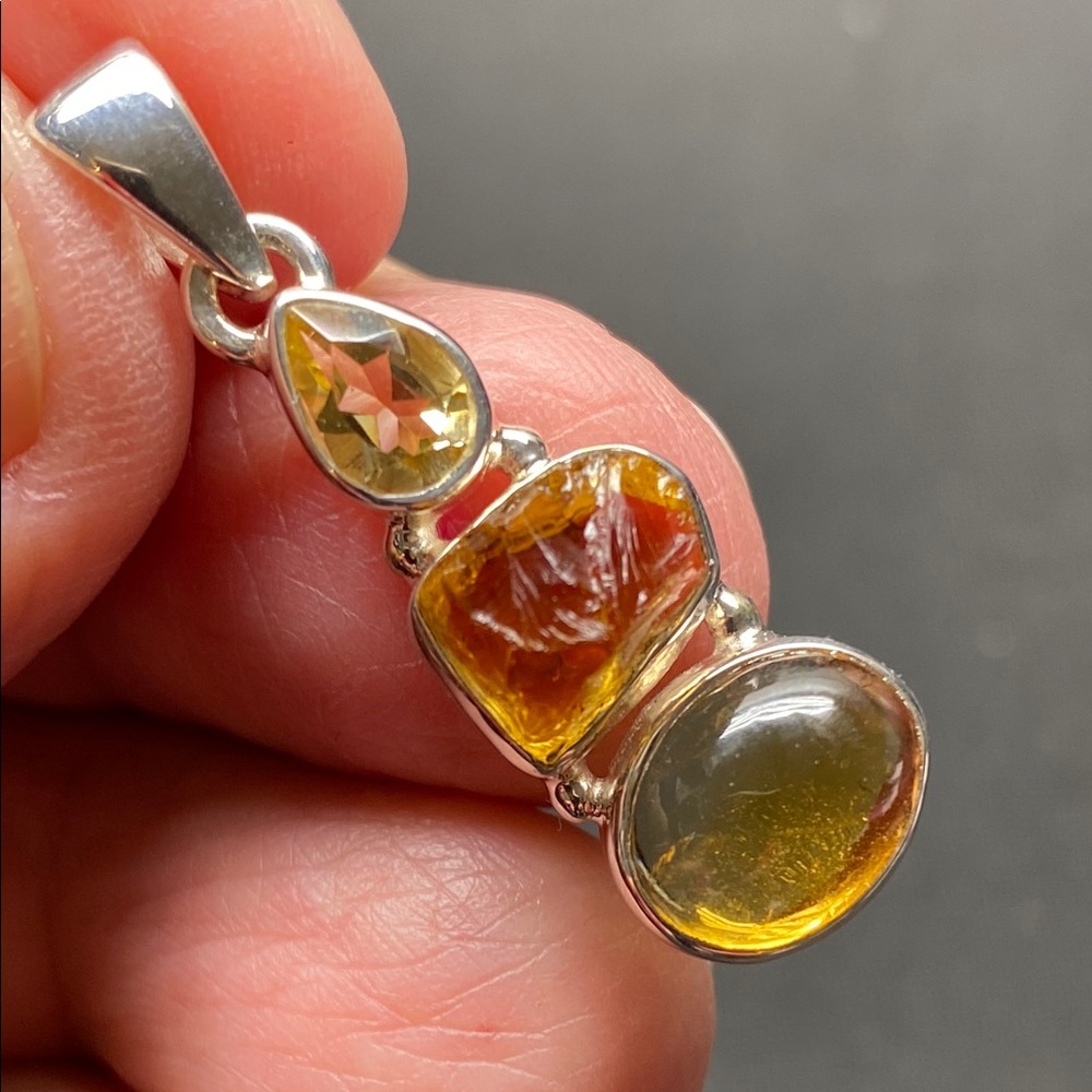 Citrine Triple Stone in Solid Sterling Silver 925